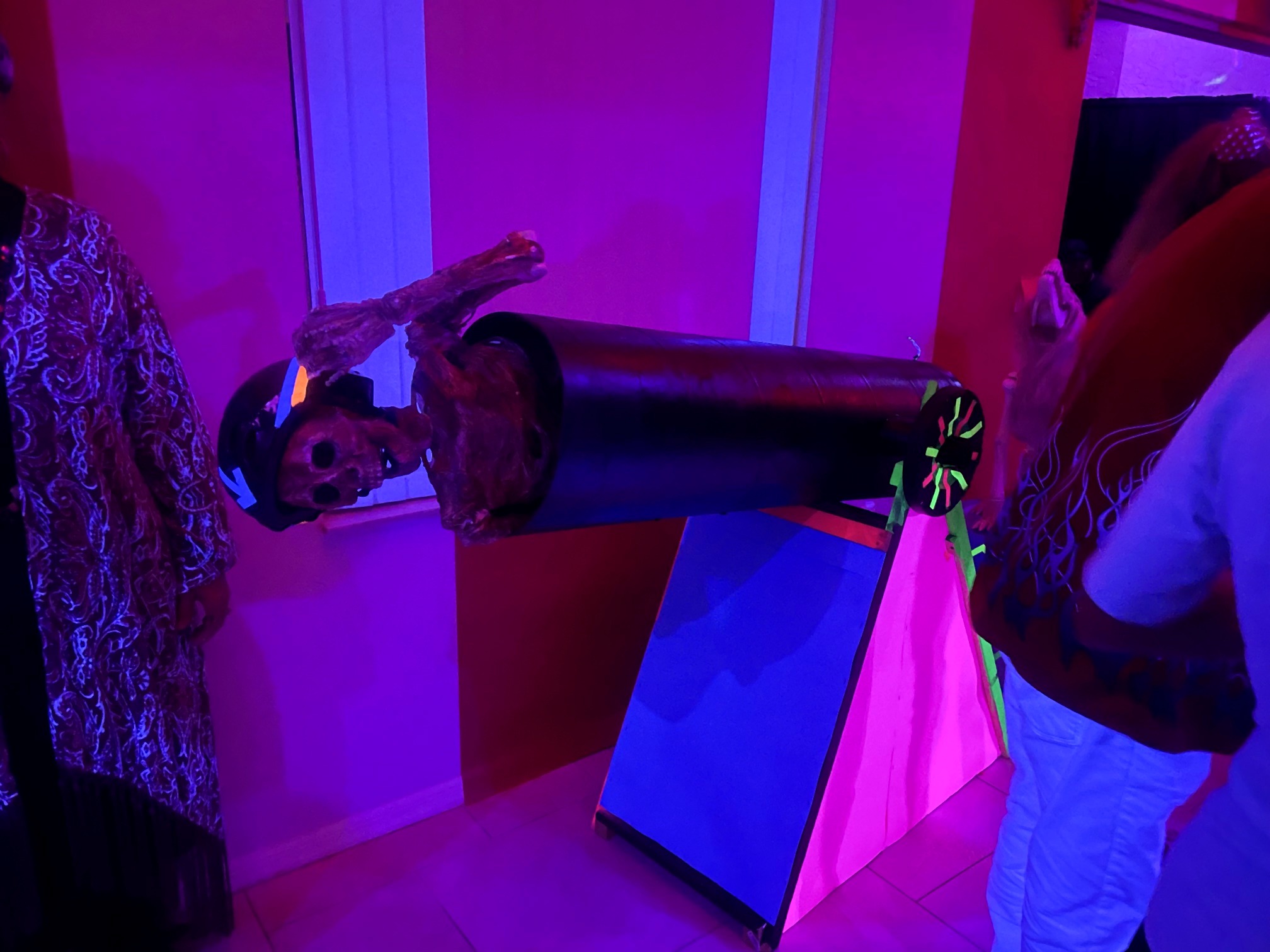 A skeleton posed in a carnival cannon during the 2022 theme