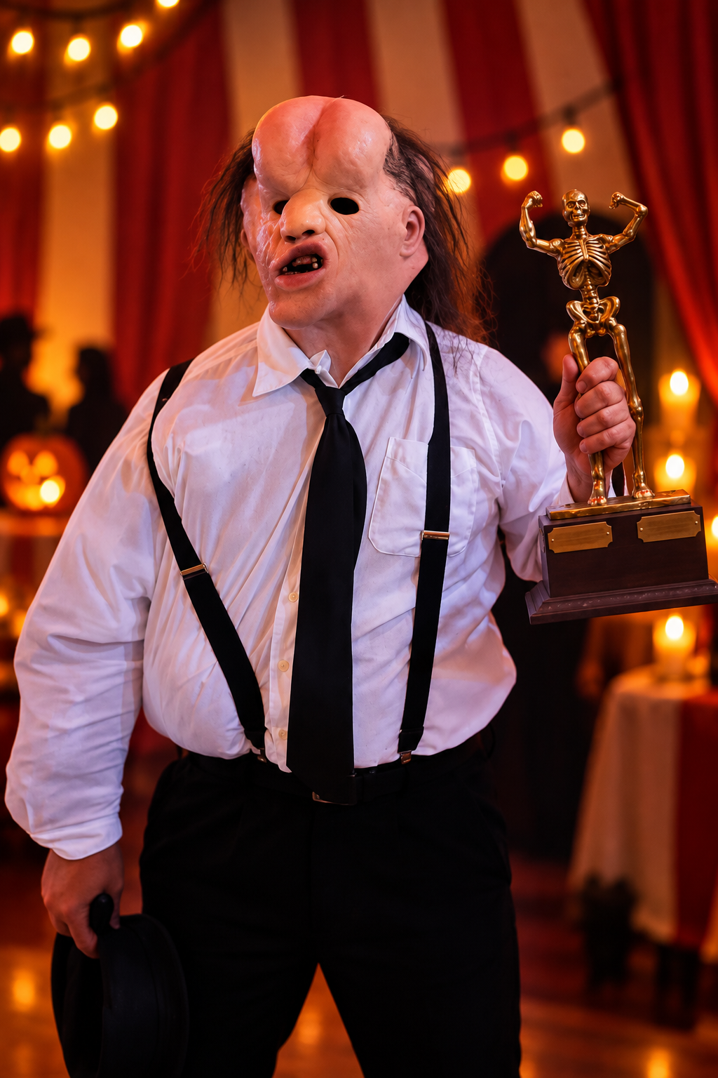 Derek S. as The Elephant Man holding The Skelly after winning in 2022